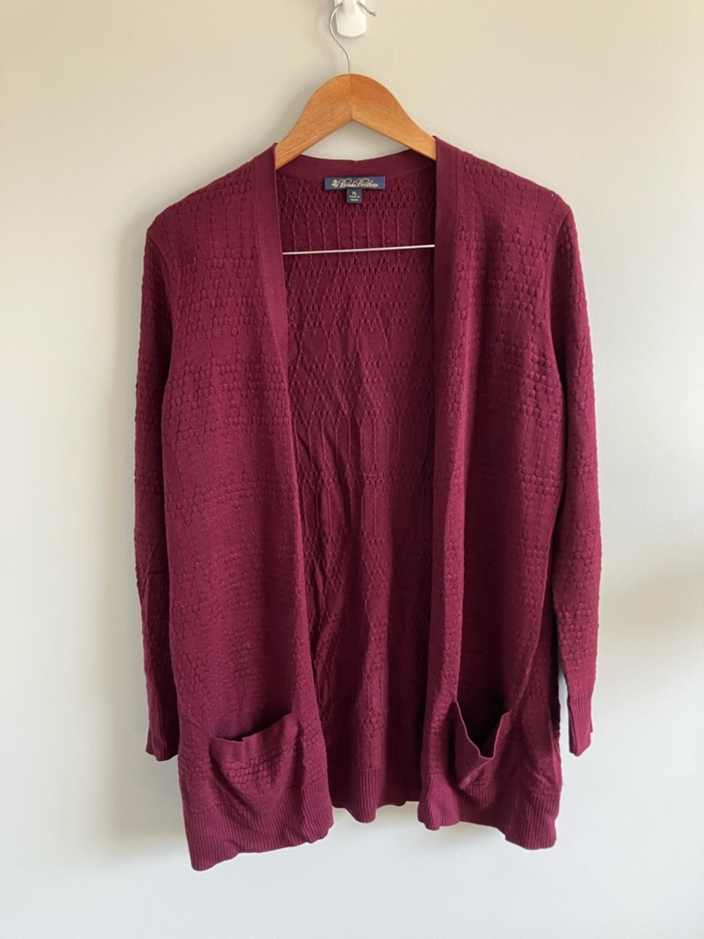 Brooks Brothers burgundy knit open front cardigan silk and cashmere size XL